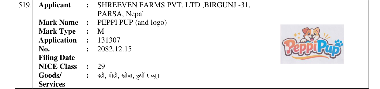 Original bulletin entry for PEPPI PUP (and logo)