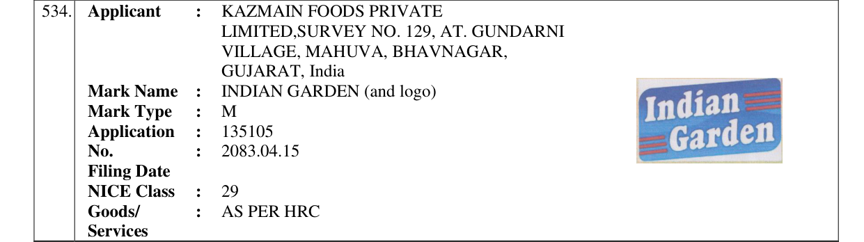 Original bulletin entry for INDIAN GARDEN (and logo)
