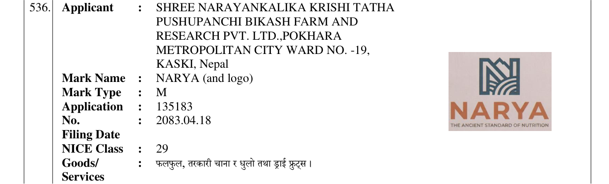 Original bulletin entry for NARYA (and logo)