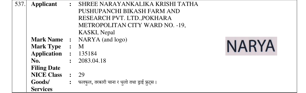 Original bulletin entry for NARYA (and logo)