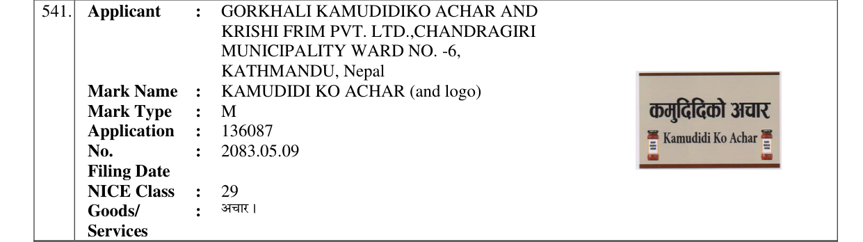 Original bulletin entry for KAMUDIDI KO ACHAR (and logo)