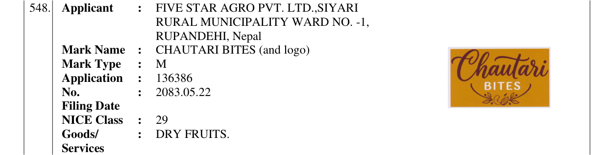 Original bulletin entry for CHAUTARI BITES (and logo)