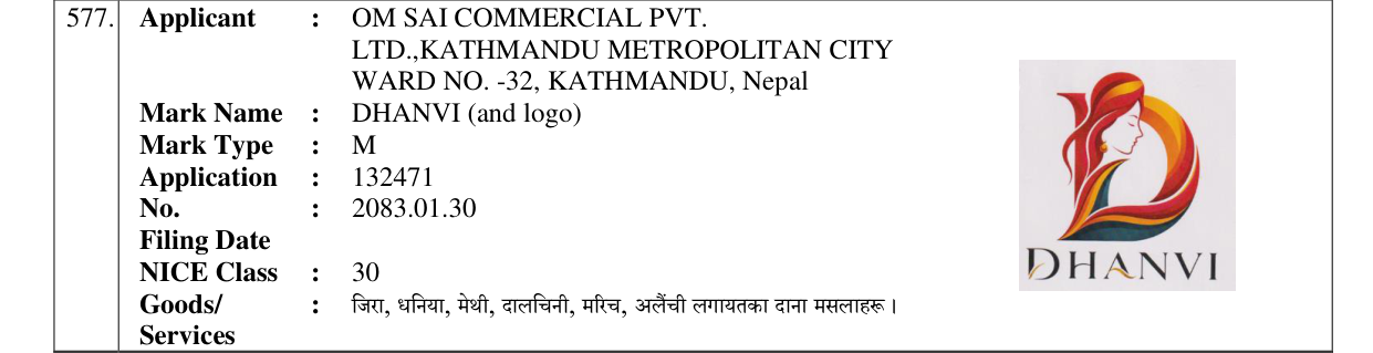 Original bulletin entry for DHANVI (and logo)