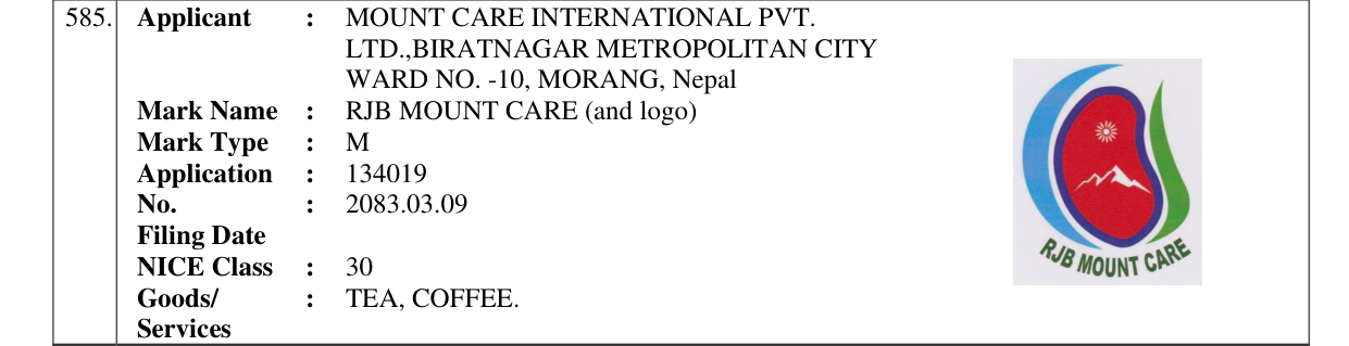 Original bulletin entry for RJB MOUNT CARE (and logo)