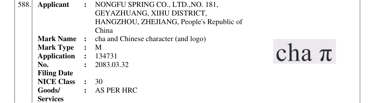 Original bulletin entry for cha and Chinese character (and logo)