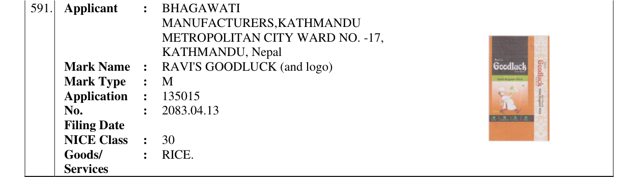 Original bulletin entry for RAVI'S GOODLUCK (and logo)