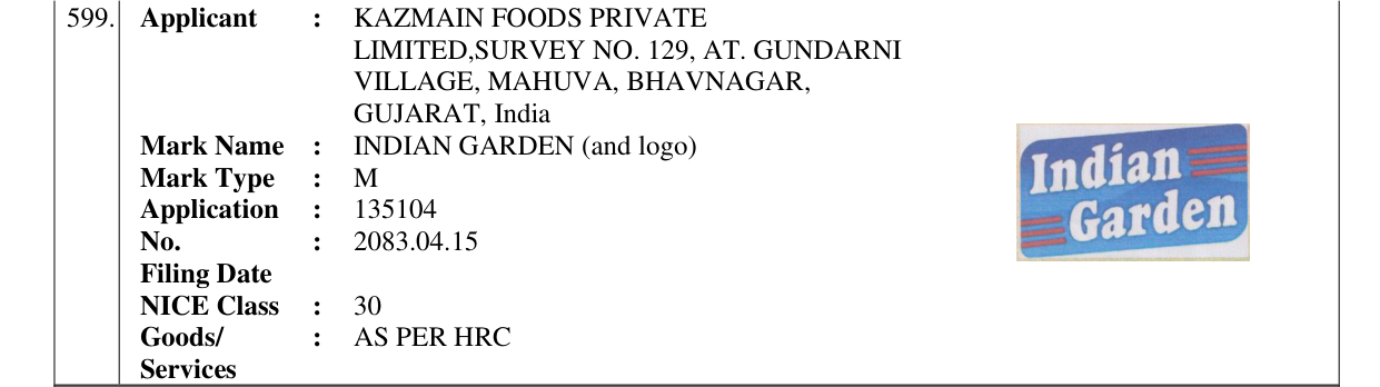 Original bulletin entry for INDIAN GARDEN (and logo)
