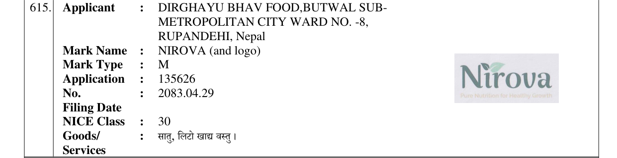 Original bulletin entry for NIROVA (and logo)