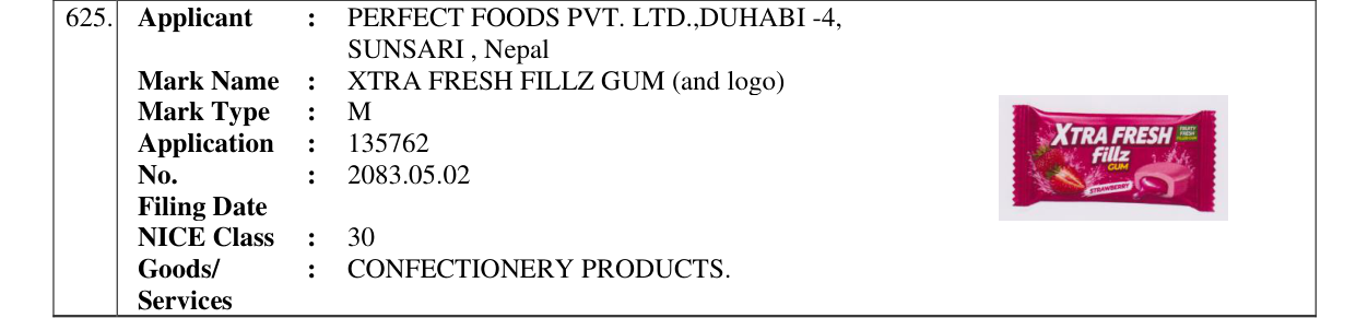 Original bulletin entry for XTRA FRESH FILLZ GUM (and logo)