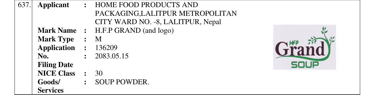 Original bulletin entry for H.F.P GRAND (and logo)