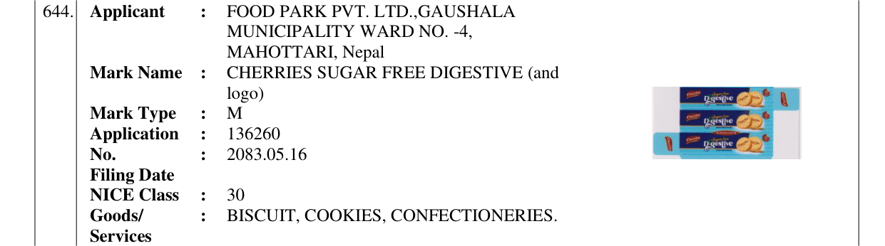 Original bulletin entry for CHERRIES SUGAR FREE DIGESTIVE (and logo)