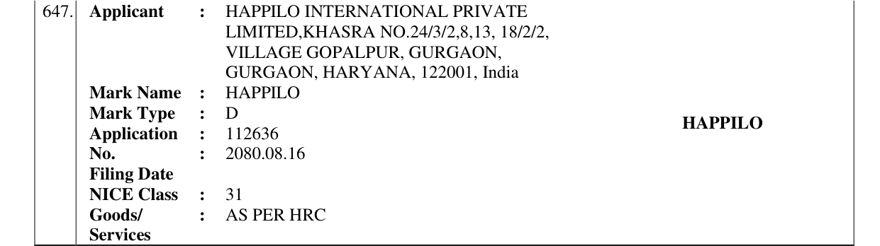 Original bulletin entry for HAPPILO
