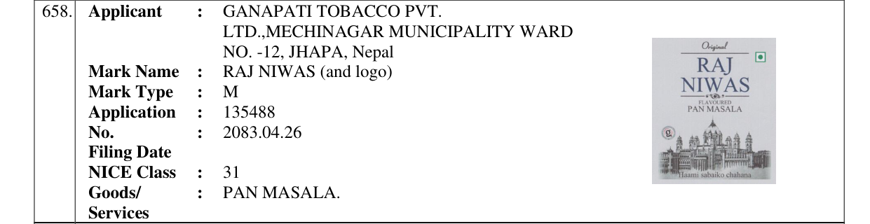 Original bulletin entry for RAJ NIWAS (and logo)