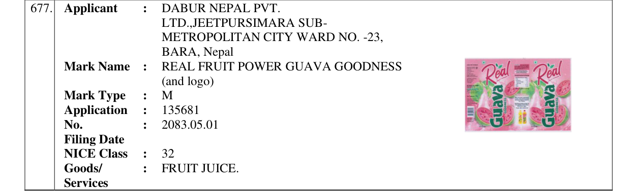 Original bulletin entry for REAL FRUIT POWER GUAVA GOODNESS (and logo)
