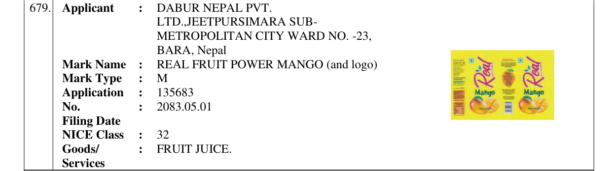 Original bulletin entry for REAL FRUIT POWER MANGO (and logo)