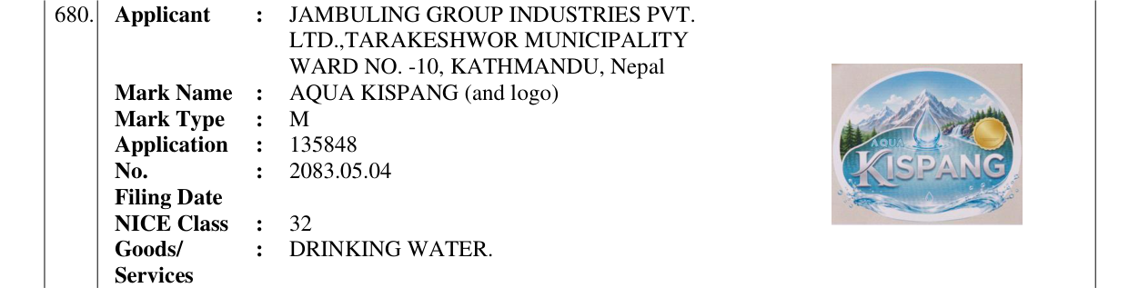 Original bulletin entry for AQUA KISPANG (and logo)