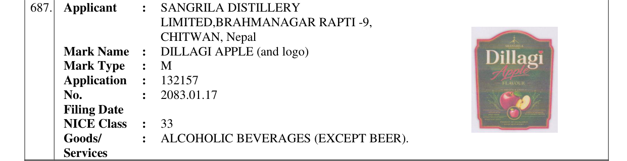 Original bulletin entry for DILLAGI APPLE (and logo)