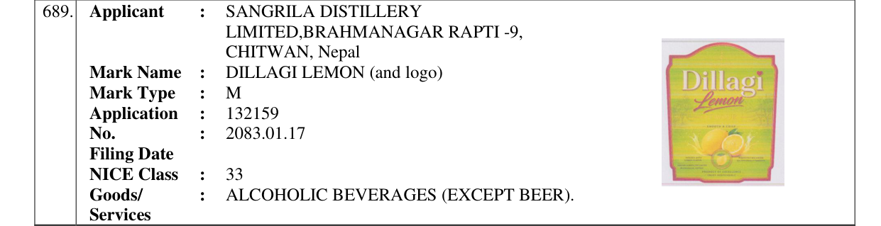 Original bulletin entry for DILLAGI LEMON (and logo)