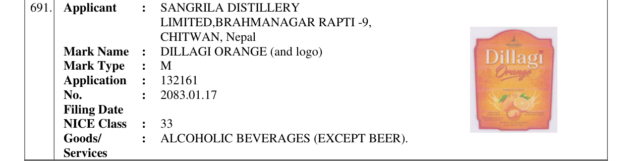 Original bulletin entry for DILLAGI ORANGE (and logo)