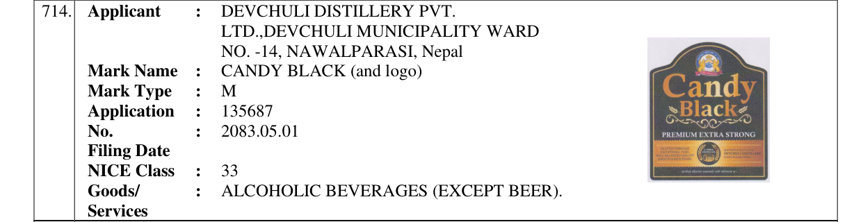Original bulletin entry for CANDY BLACK (and logo)