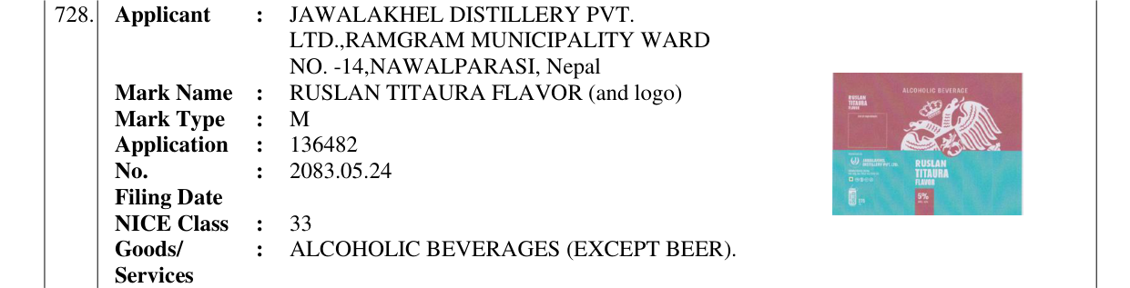 Original bulletin entry for RUSLAN TITAURA FLAVOR (and logo)