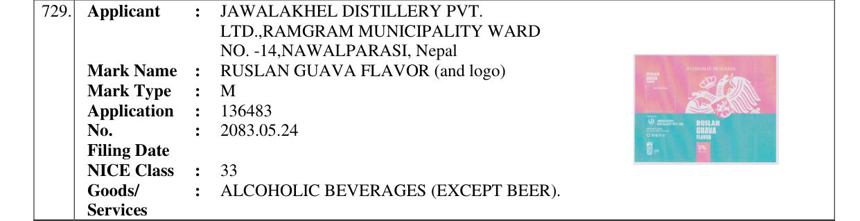 Original bulletin entry for RUSLAN GUAVA FLAVOR (and logo)