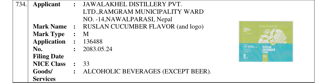 Original bulletin entry for RUSLAN CUCUMBER FLAVOR (and logo)