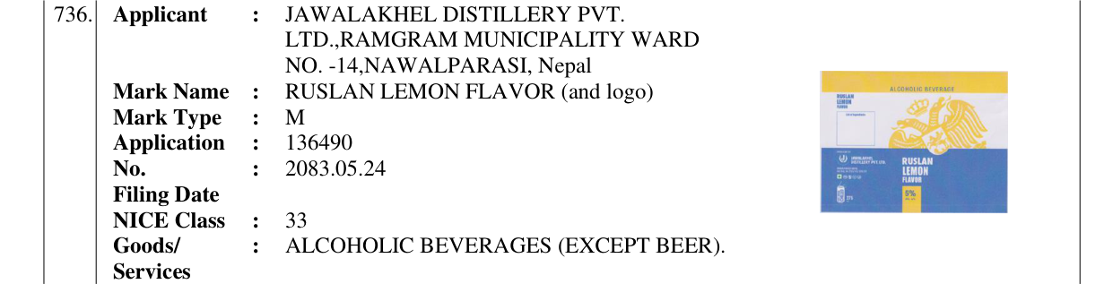 Original bulletin entry for RUSLAN LEMON FLAVOR (and logo)