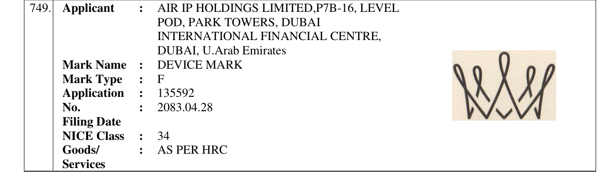 Original bulletin entry for DEVICE MARK