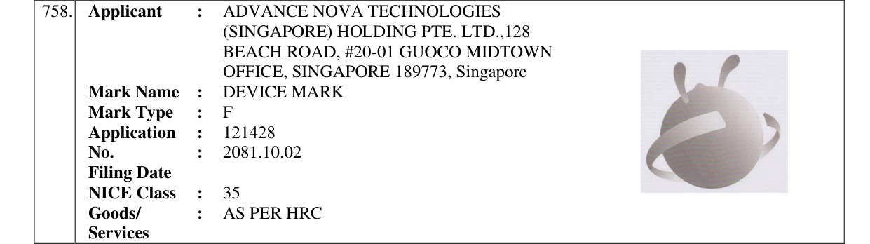 Original bulletin entry for DEVICE MARK