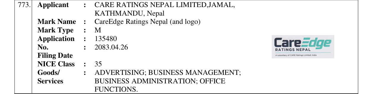 Original bulletin entry for CareEdge Ratings Nepal (and logo)