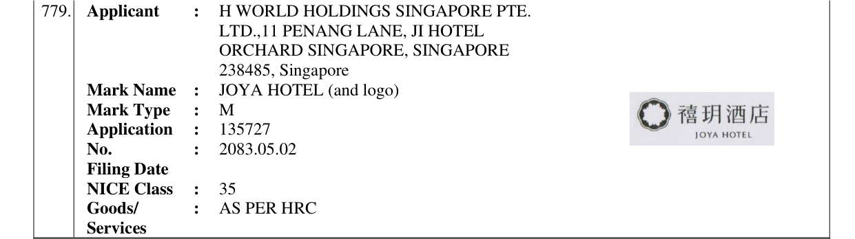Original bulletin entry for JOYA HOTEL (and logo)
