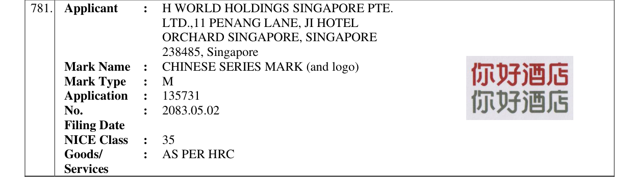 Original bulletin entry for CHINESE SERIES MARK (and logo)