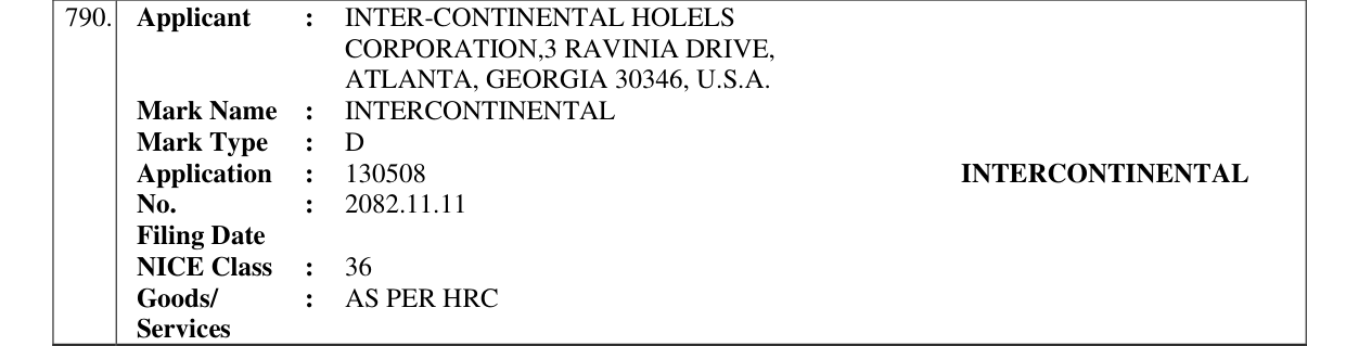 Original bulletin entry for INTERCONTINENTAL