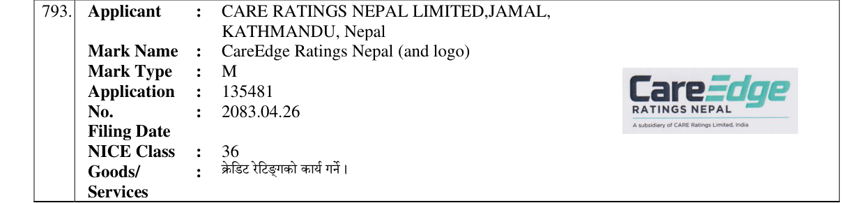 Original bulletin entry for CareEdge Ratings Nepal (and logo)