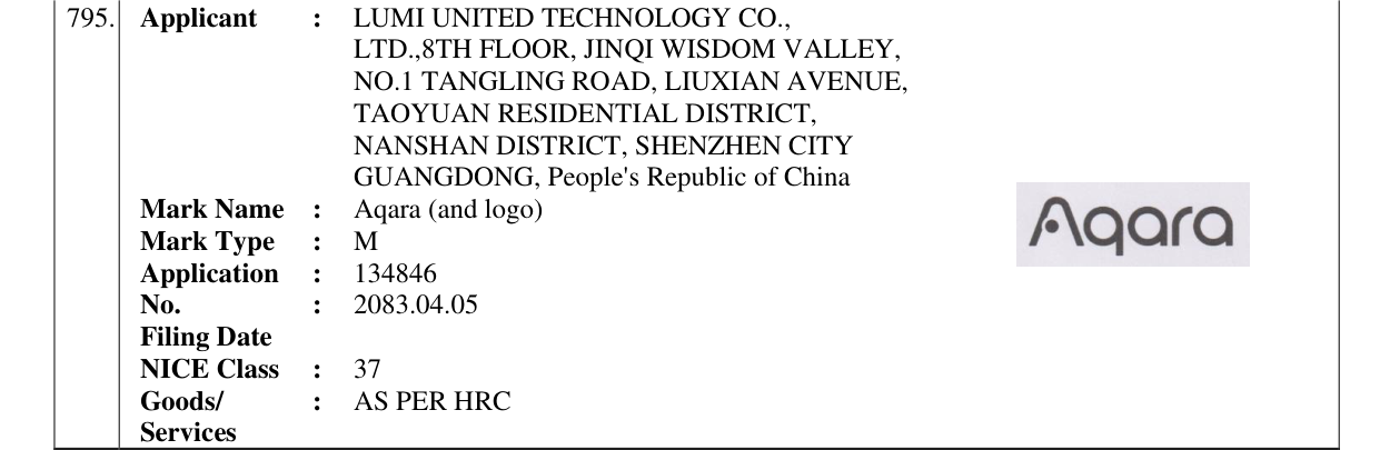 Original bulletin entry for Aqara (and logo)
