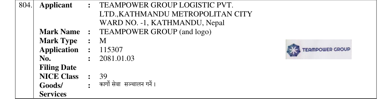 Original bulletin entry for TEAMPOWER GROUP (and logo)