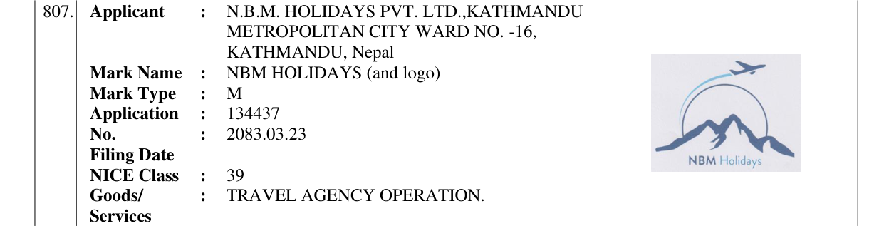 Original bulletin entry for NBM HOLIDAYS (and logo)