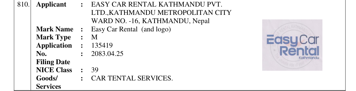 Original bulletin entry for Easy Car Rental (and logo)