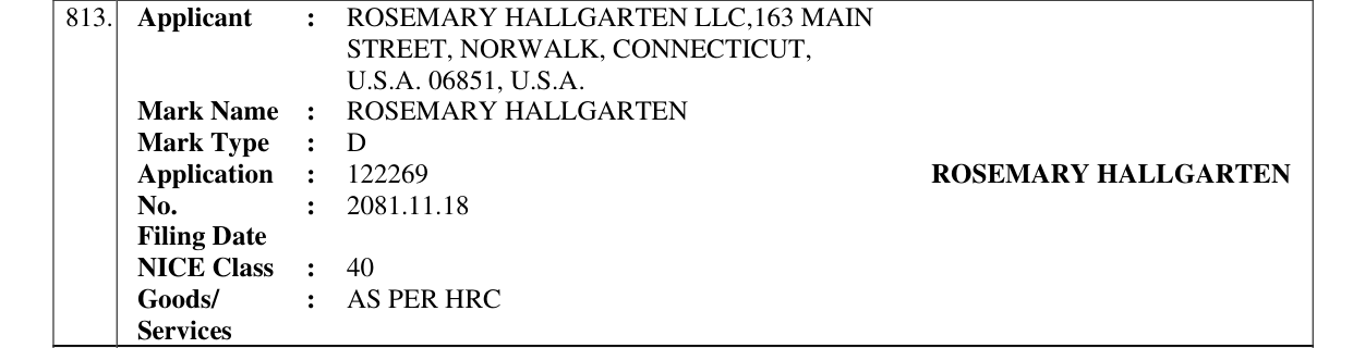 Original bulletin entry for ROSEMARY HALLGARTEN