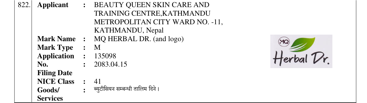 Original bulletin entry for MQ HERBAL DR. (and logo)