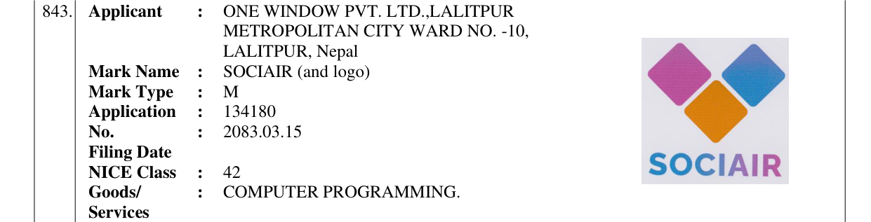 Original bulletin entry for SOCIAIR (and logo)