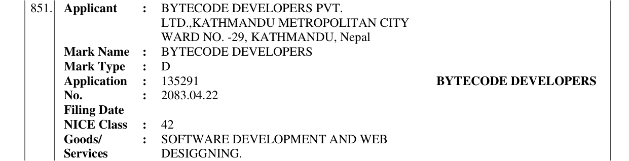 Original bulletin entry for BYTECODE DEVELOPERS