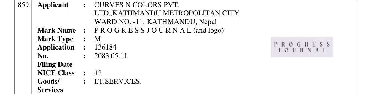 Original bulletin entry for P R O G R E S S J O U R N A L (and logo)