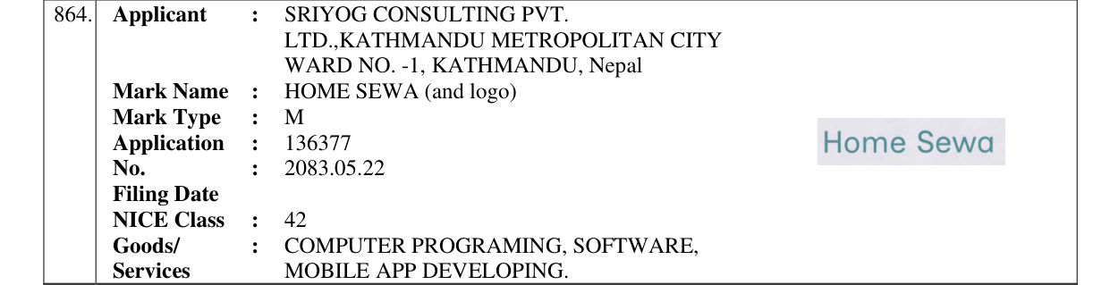 Original bulletin entry for HOME SEWA (and logo)