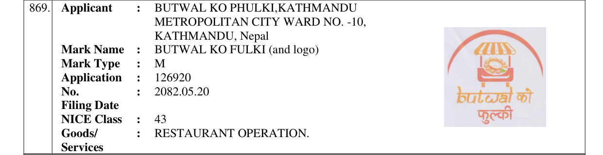 Original bulletin entry for BUTWAL KO FULKI (and logo)