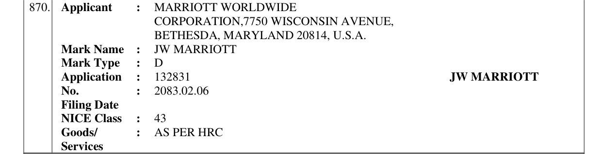 Original bulletin entry for JW MARRIOTT