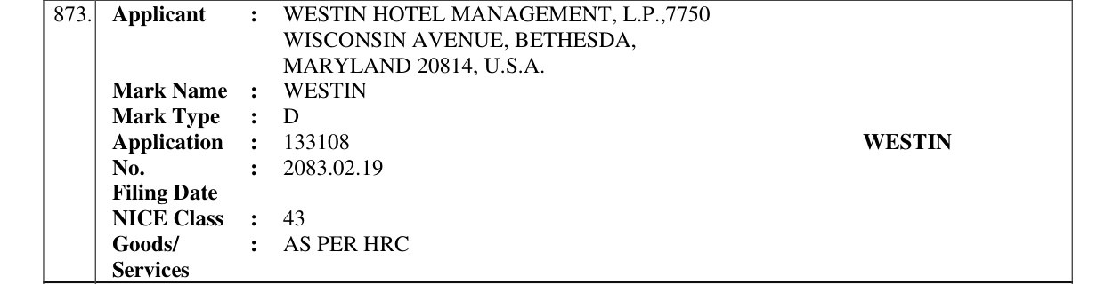 Original bulletin entry for WESTIN