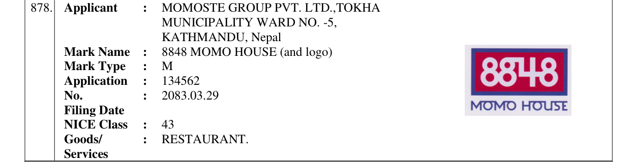 Original bulletin entry for 8848 MOMO HOUSE (and logo)