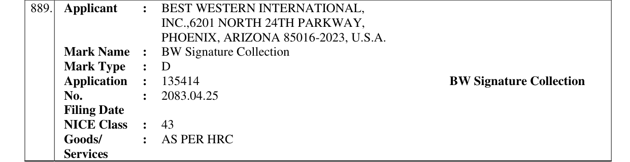 Original bulletin entry for BW Signature Collection